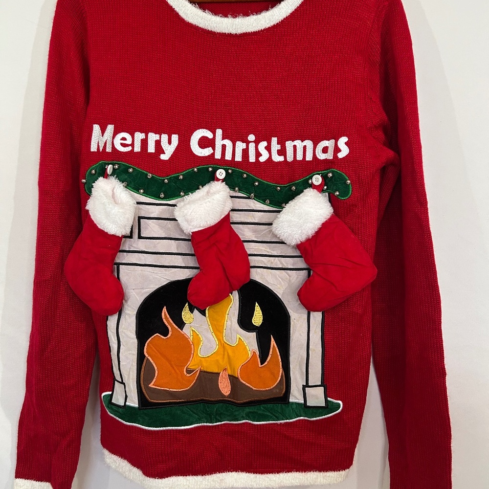 Festified Holiday Clothing Christmas Sweater Mens S Fire Chimney & Stockings Men
